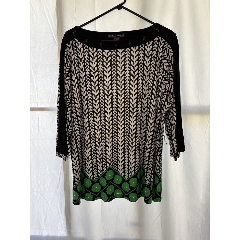 Madison Michelle Flower Inspired Colorful Black/White Top W/jeweled Accent 2Xl
